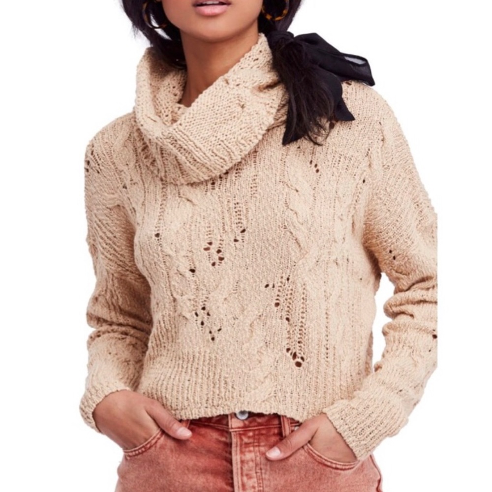 Free People Cream Cowl Neck Sweater